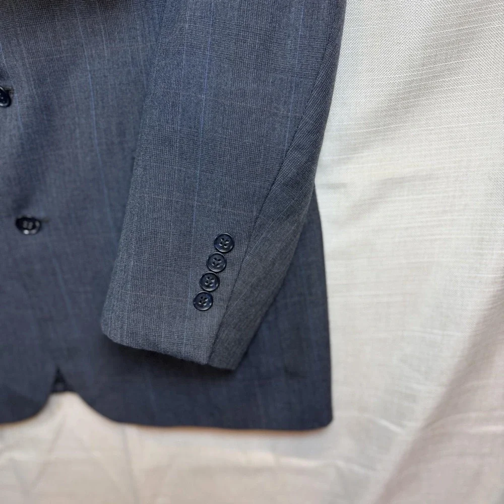Vintage Bill Blass Suit Jacket Mens 44 Gray Plaid Wool 2 Button Made USA Classic